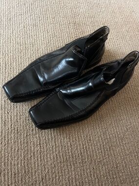 Men's Black Leather Slip-On Square Toe Dress Boots